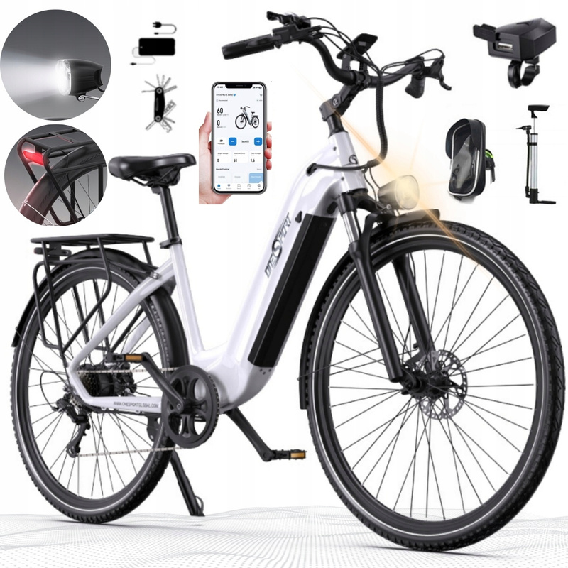 Biały Rower elektryczny Miejski ONESPORT OT05PRO 250W 36V 22.5Ah 27,5" 140km MTB